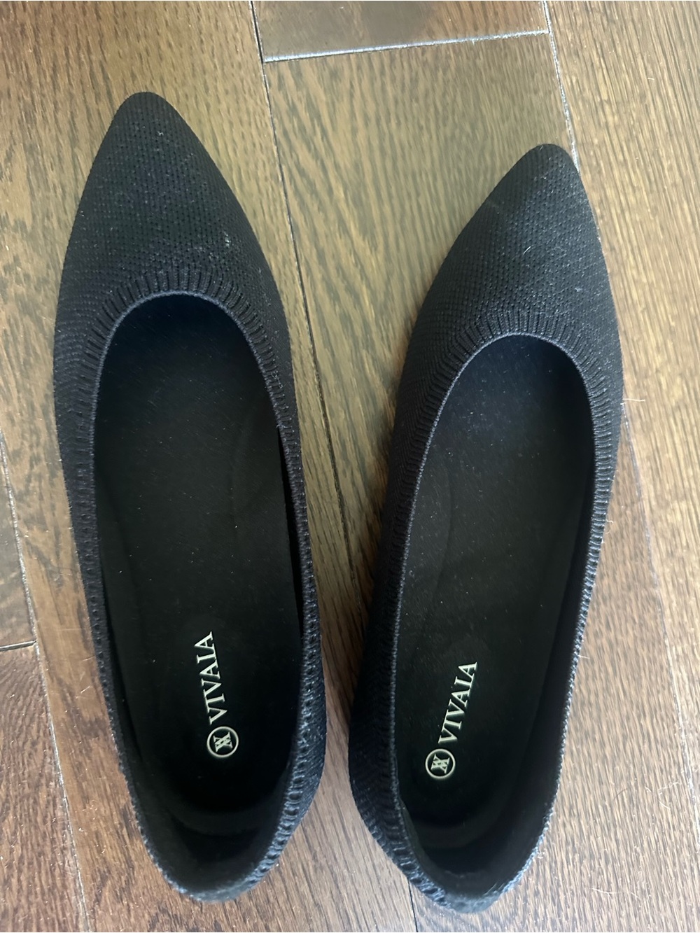 VIVAIA Black Pointed Knit Ballet Flats